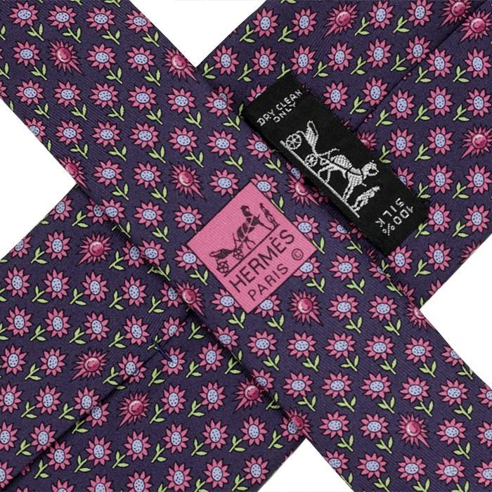 Hermes Men's Silk Tie Whimsical Sunflowers Pattern 5074 | Necktie Cravate