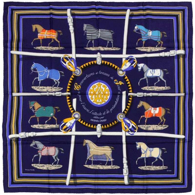 Hermes Scarf "Couvertures et Tenues" by Jacques Eudel 90cm Silk