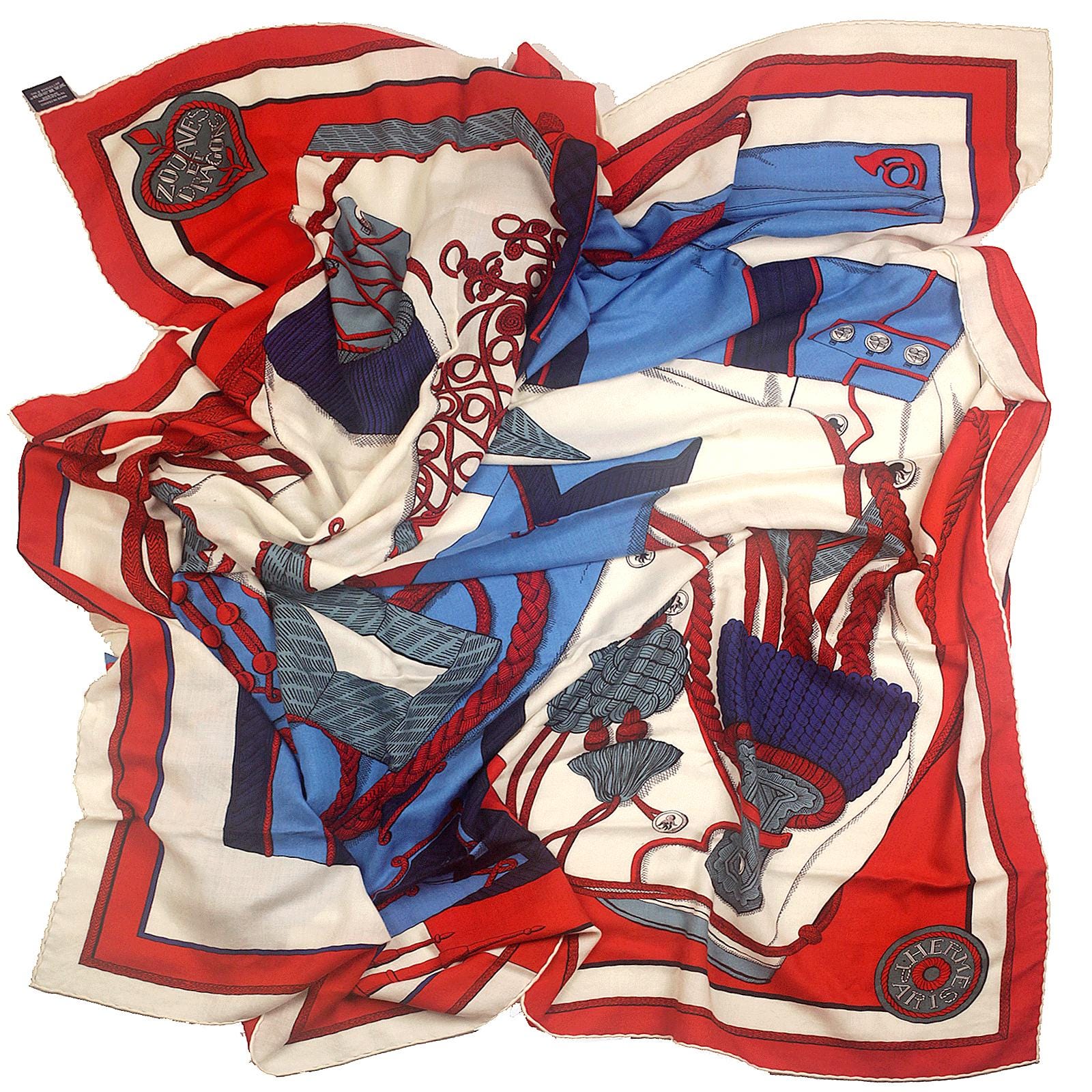 Hermes Cashmere Shawl 140cm "Zouaves et Dragons" by Virginie Jamin | Scarf Carre Foulard