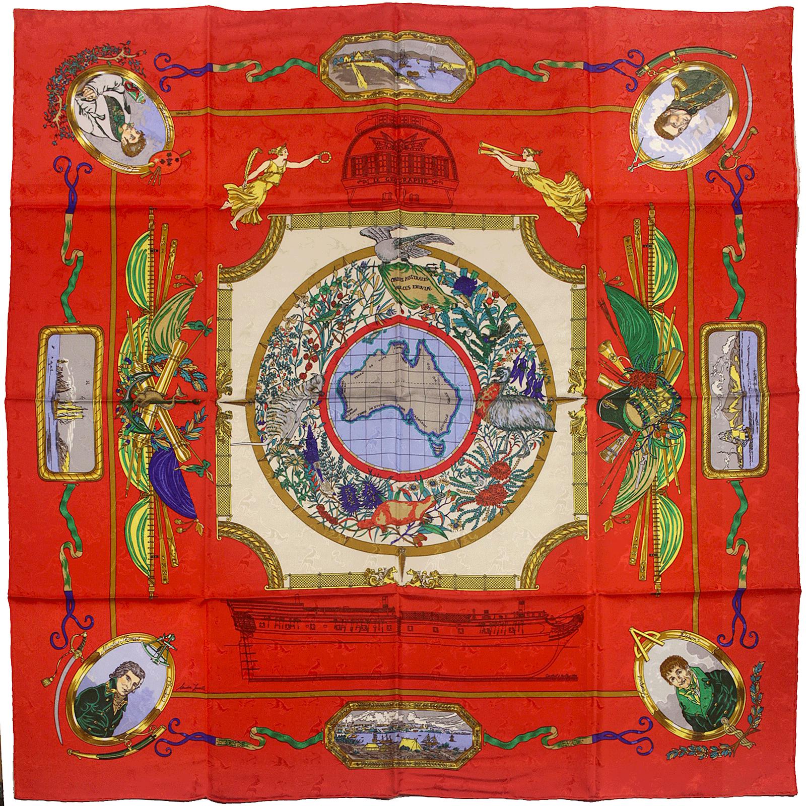 Hermes Scarf "Le Geographe" by Sandra Laroche 90cm Silk Jacquard | Carre Foulard