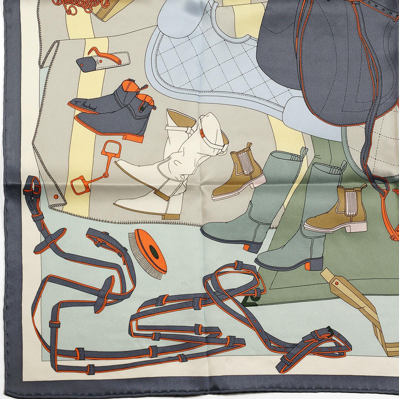 Hermes Scarf "Pele-Mele Sellier" by Thibaut Huchard 70cm Silk | Carre Foulard