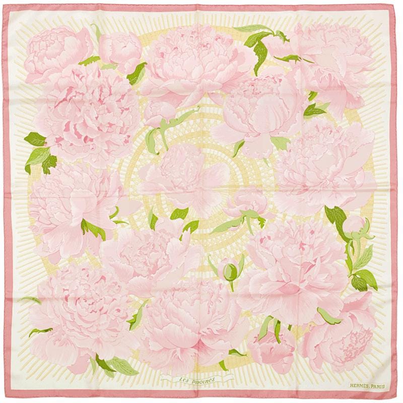 Hermes Scarf "Pivoines" by Christiane Vauzelles Vintage 90cm Silk