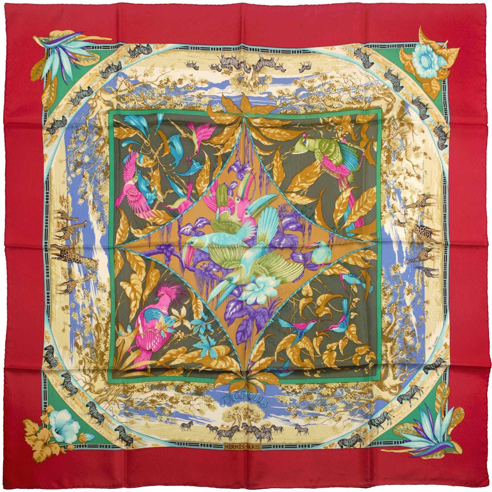 Hermes Scarf "Tropiques" by Laurence Bourthoumieux Vintage 90cm Silk | Carre Foulard