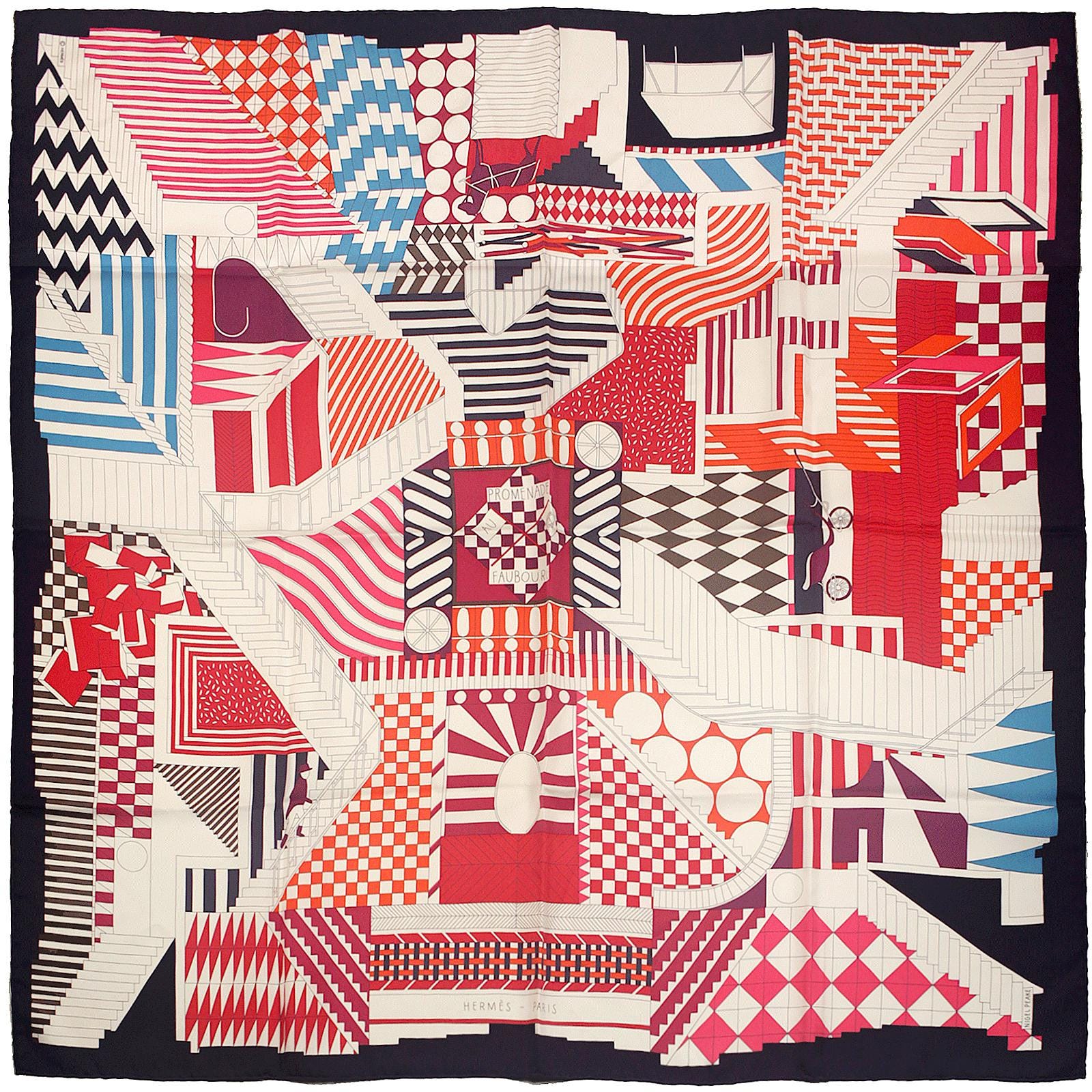 Hermes Scarf "Promenade au Faubourg" by Nigel Peake 90cm Silk | Carre Foulard