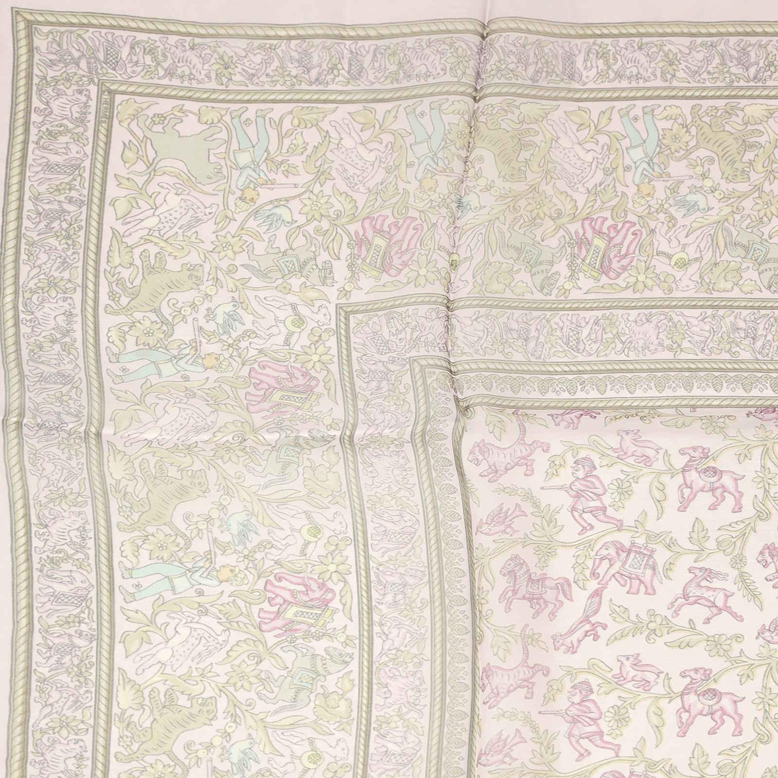 Hermes Scarf Mousseline "Chasse en Inde" by Michel Duchene 90cm Silk | Carre Foulard Chiffon