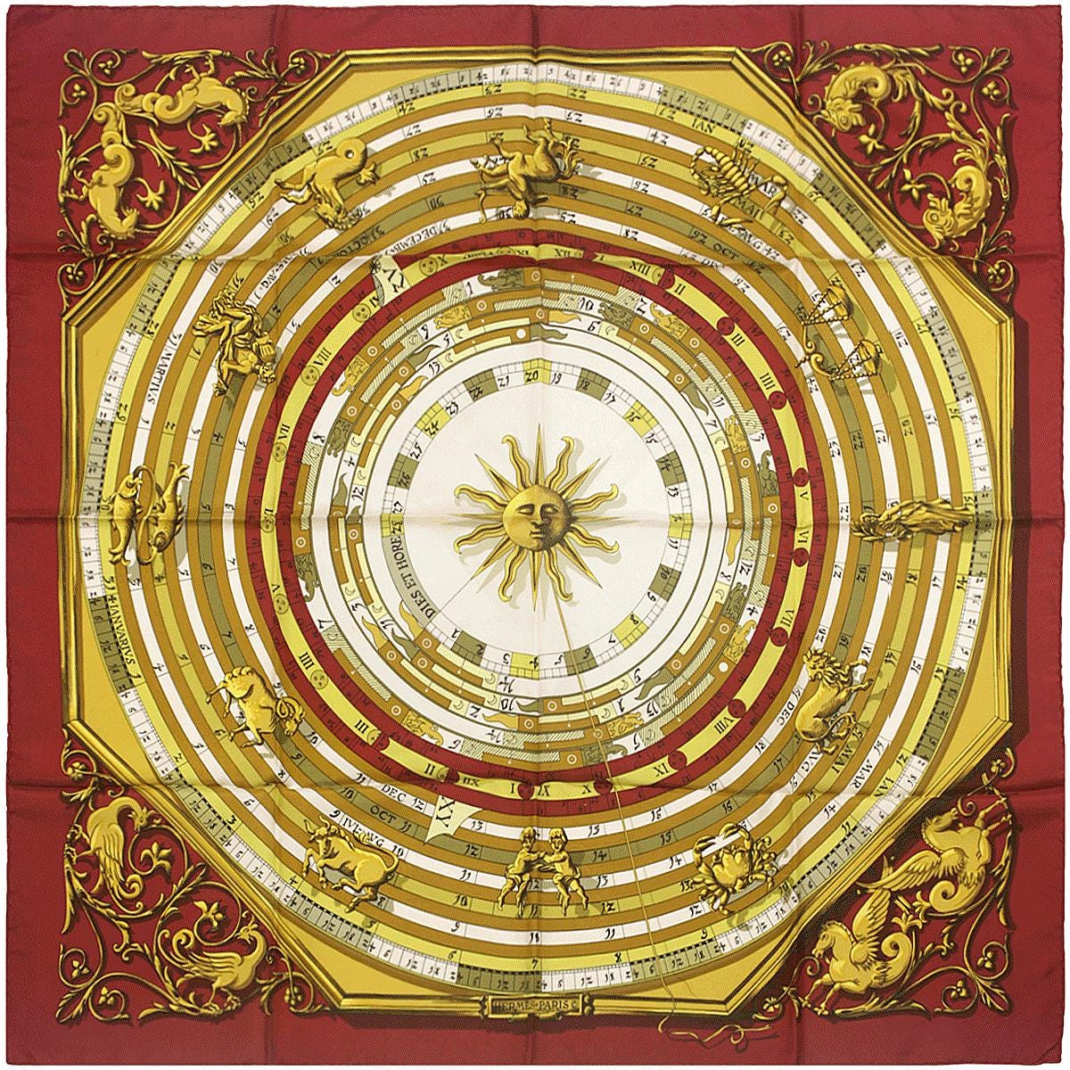 Hermes Scarf "Astrologie" by Françoise Façonnet Vintage 90cm Silk