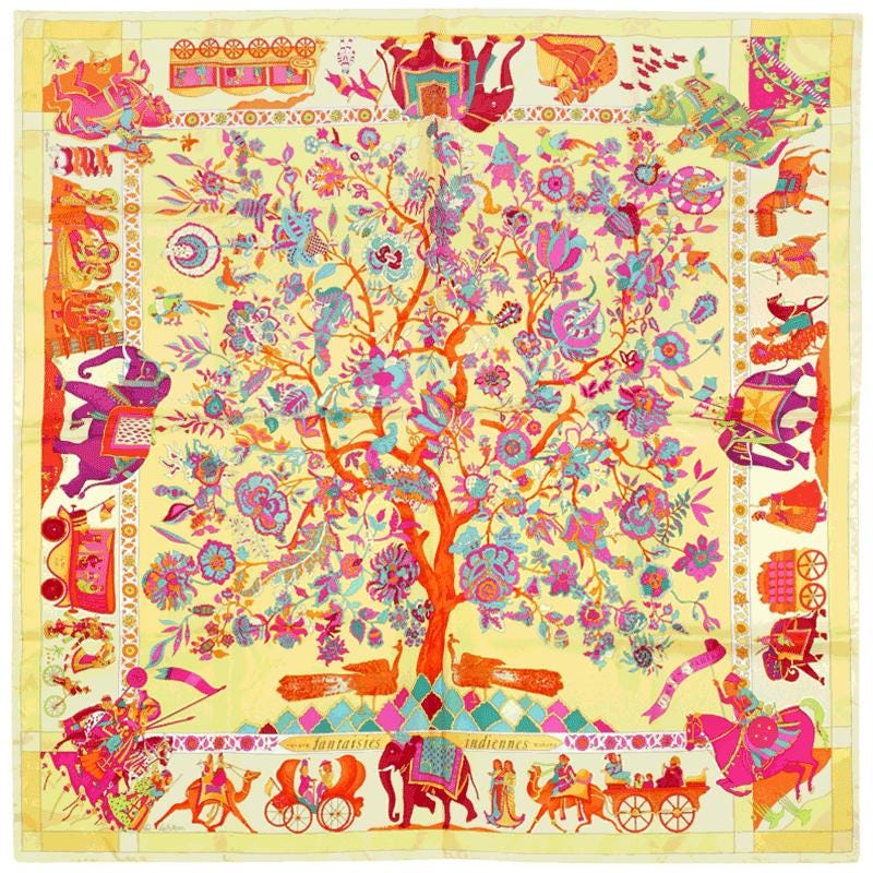 Hermes Scarf "Fantaisies Indiennes" by Loïc Dubigeon 90cm Silk | Carre Foulard