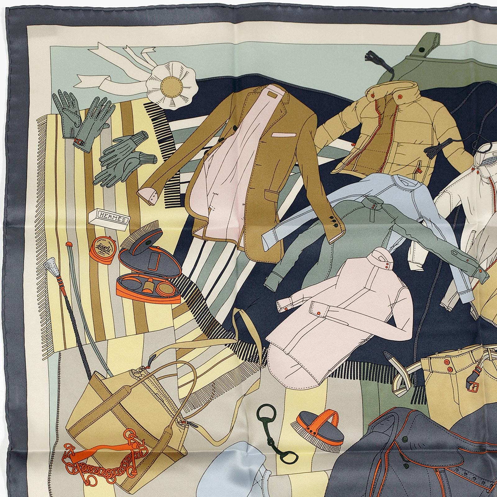 Hermes Scarf "Pele-Mele Sellier" by Thibaut Huchard 70cm Silk | Carre Foulard