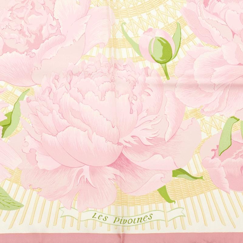 Hermes Scarf "Pivoines" by Christiane Vauzelles Vintage 90cm Silk