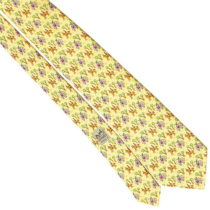 Hermes Men's Silk Tie Whimsical Elephant Jockeys Pattern 5416 | Necktie Cravate