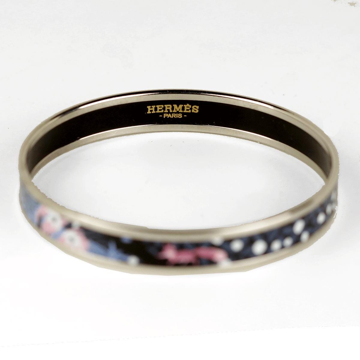 Hermes Bracelet Enamel Palladium Silver 70 Narrow Dans Un Jardin Anglais | Bangle SHW