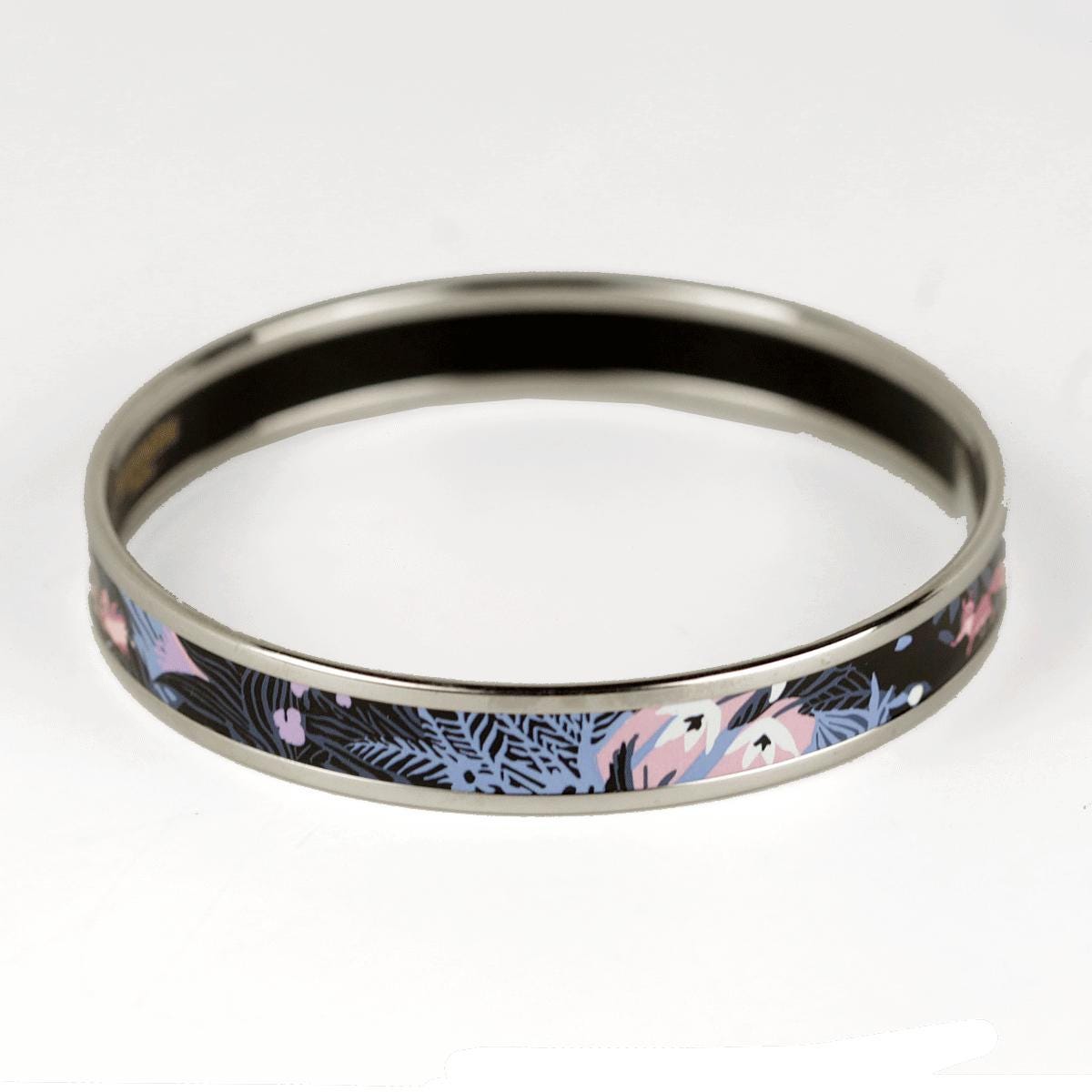 Hermes Bracelet Enamel Palladium Silver 70 Narrow Dans Un Jardin Anglais | Bangle SHW