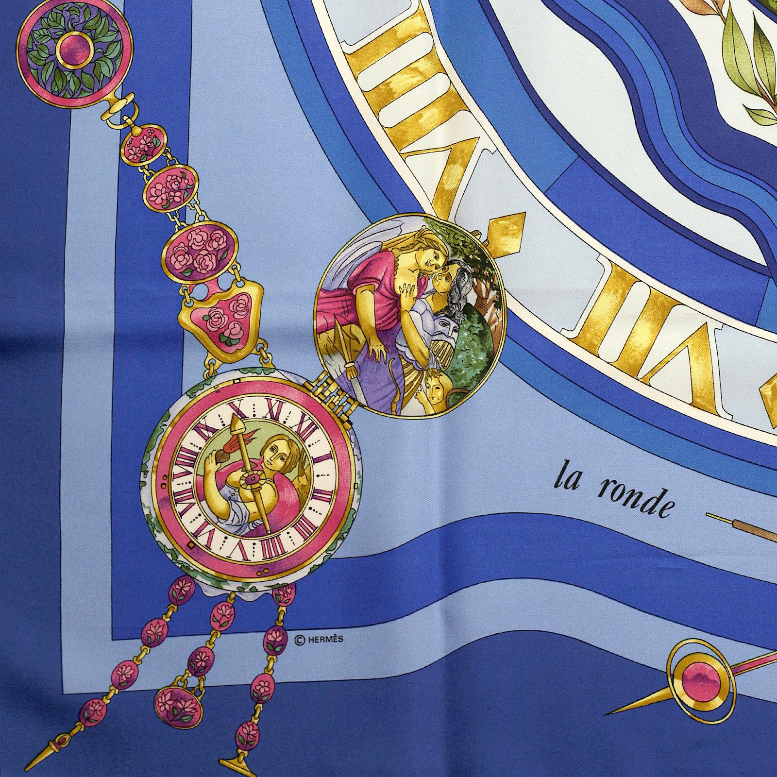Hermes Scarf "La Ronde des Heures" by Loic Dubigeon 90cm Silk | Foulard Carre