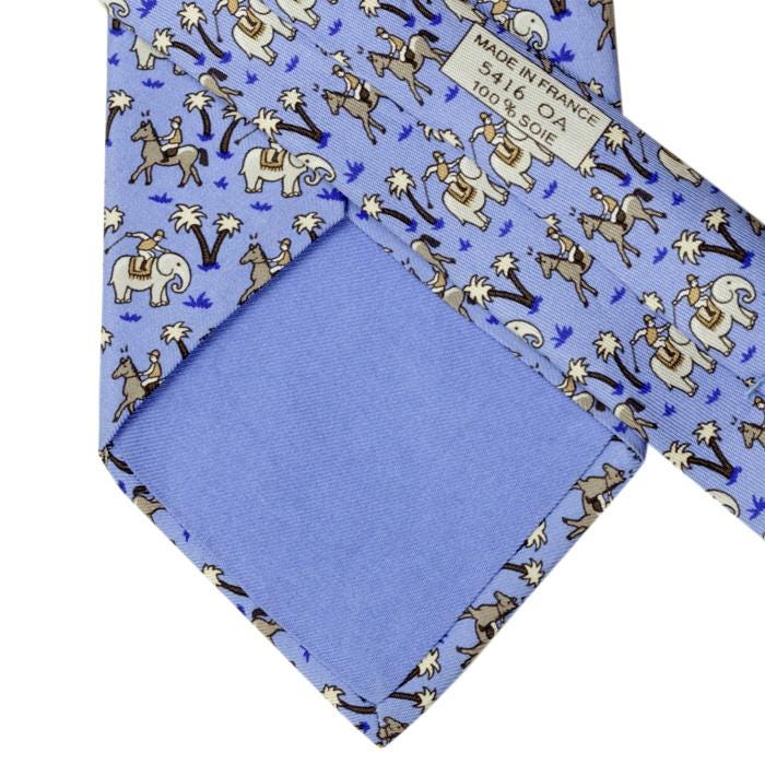 Hermes Men's Silk Tie Whimsical Elephant Jockeys Pattern 5416