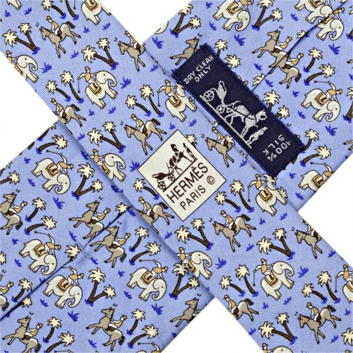 Hermes Men's Silk Tie Whimsical Elephant Jockeys Pattern 5416 | Necktie Cravate