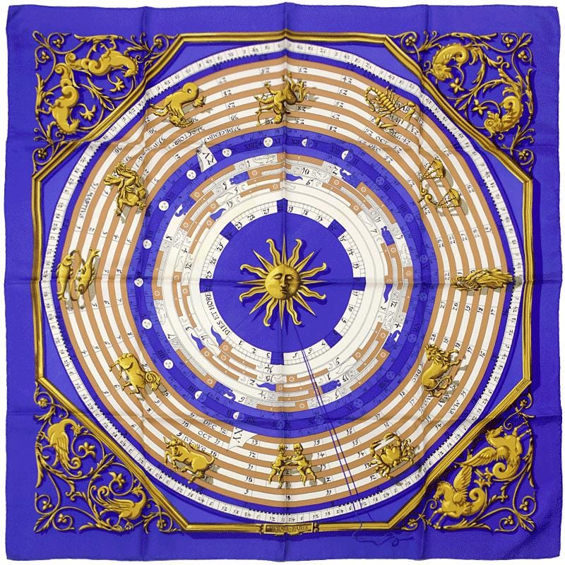 Hermes Scarf "Astrologie" by Françoise Façonnet Vintage 90cm Silk | Carre Foulard