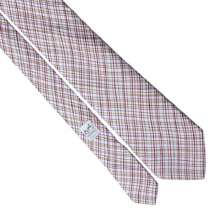 Hermes Men's Silk Tie Geometric Plaid Pattern 5046 | Necktie Cravate