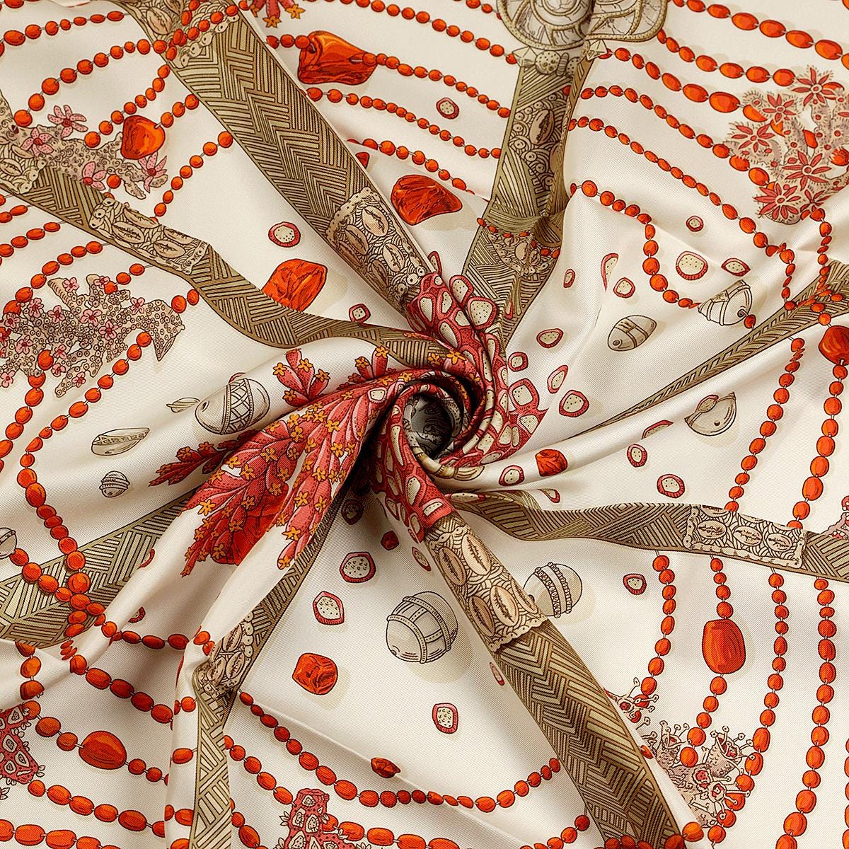 Hermes Scarf "Chemins de Corail" by Annie Faivre 90cm Silk | Carre Foulard