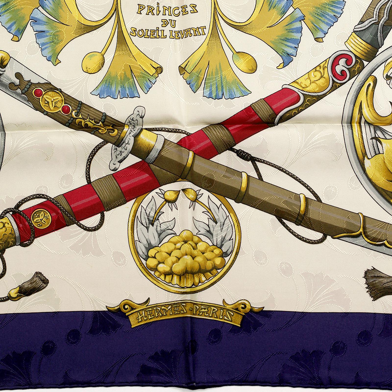 Hermes Scarf "Daimyo Princes de Soleil Levant" by Francoise Heron 90cm Silk Jacquard | Carre Foulard