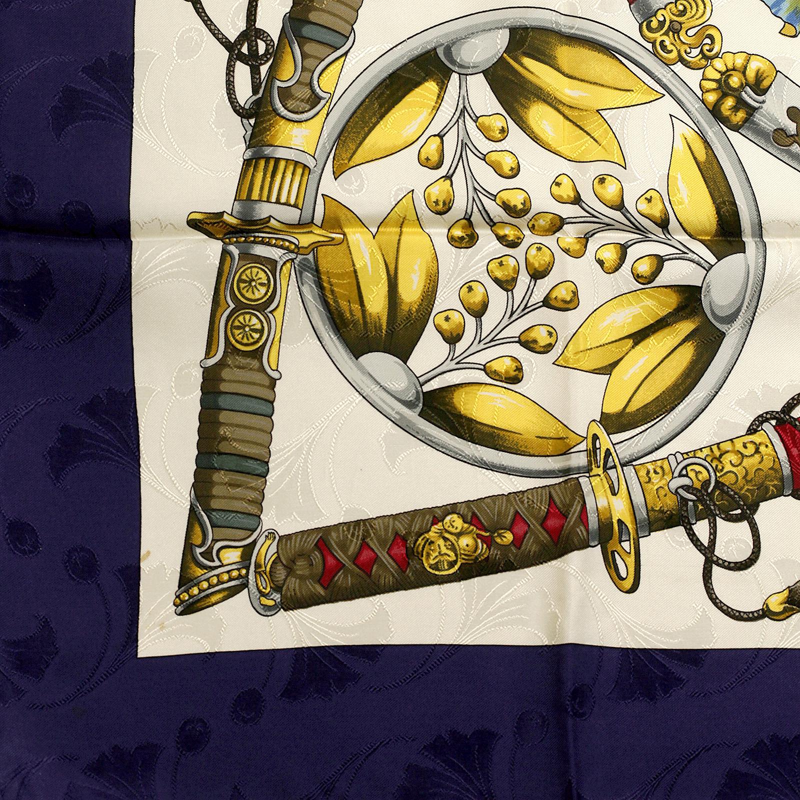 Hermes Scarf "Daimyo Princes de Soleil Levant" by Francoise Heron 90cm Silk Jacquard | Carre Foulard