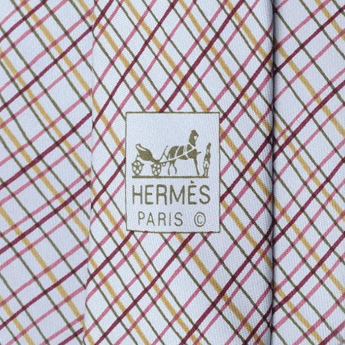Hermes Men's Silk Tie Geometric Plaid Pattern 5046 | Necktie Cravate
