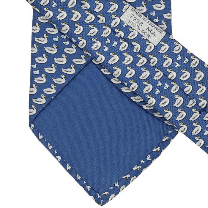 Hermes Men's Silk Tie Whimsical Ducks Pattern 7932