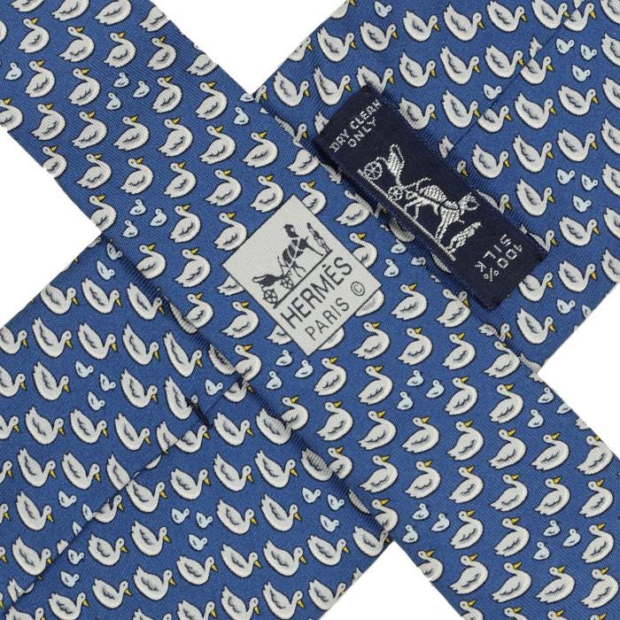 Hermes Men's Silk Tie Whimsical Ducks Pattern 7932