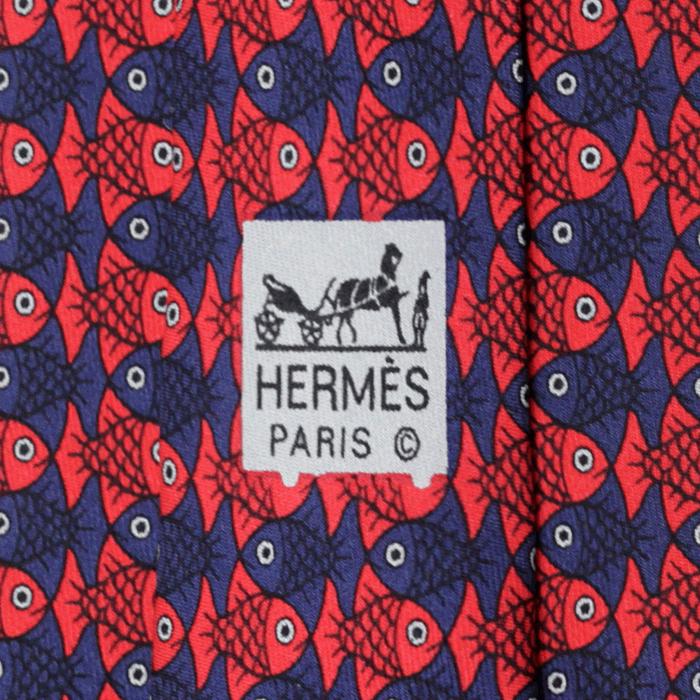 Hermes Men's Silk Tie Vintage Fish Pattern 7322 | Necktie Cravate