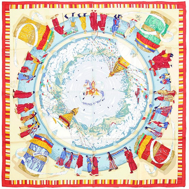 Hermes Scarf "Prieres au Vent" by Dimitri Rybaltchenko 90cm Silk | Carre Foulard