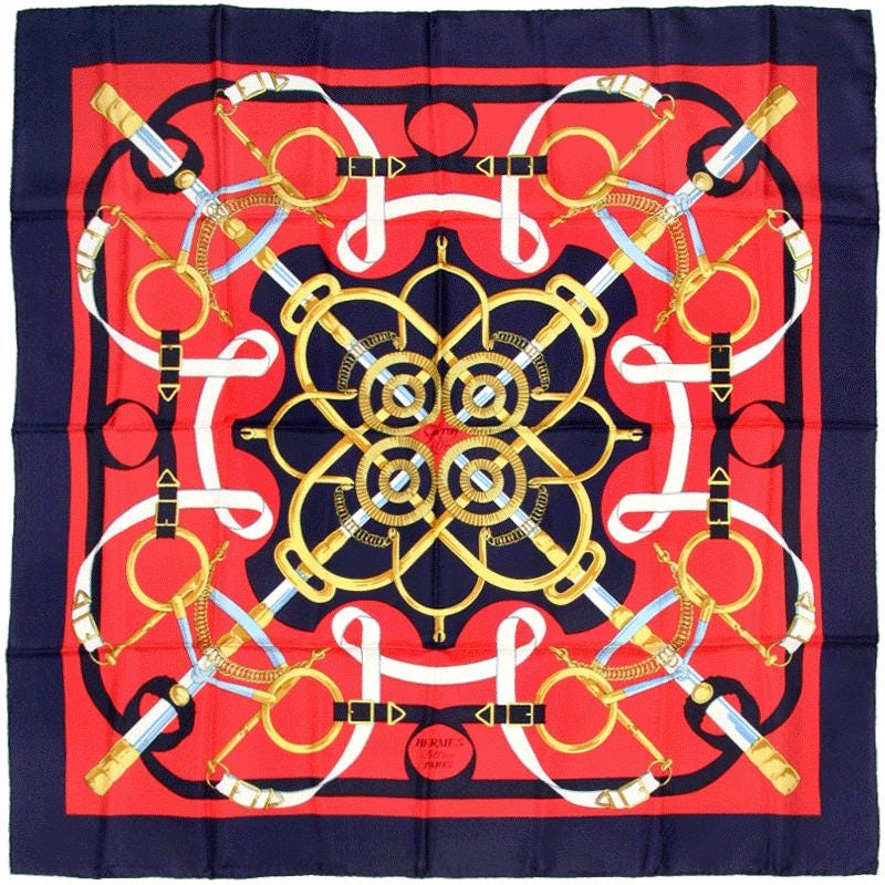 Hermes Scarf "Eperon d'Or" by Henri d'Origny Vintage 90cm Silk