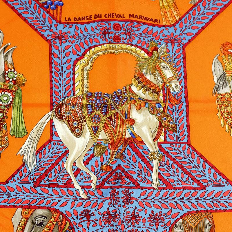 Hermes Scarf "Danse du Cheval Marwari" by Annie Faivre 90cm Silk | Carre Foulard