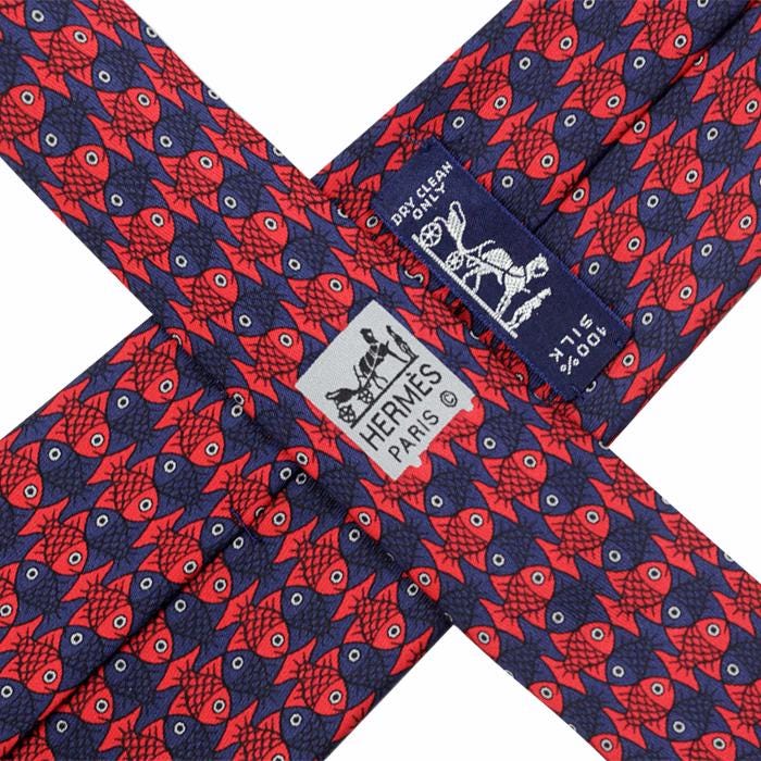 Hermes Men's Silk Tie Vintage Fish Pattern 7322 | Necktie Cravate