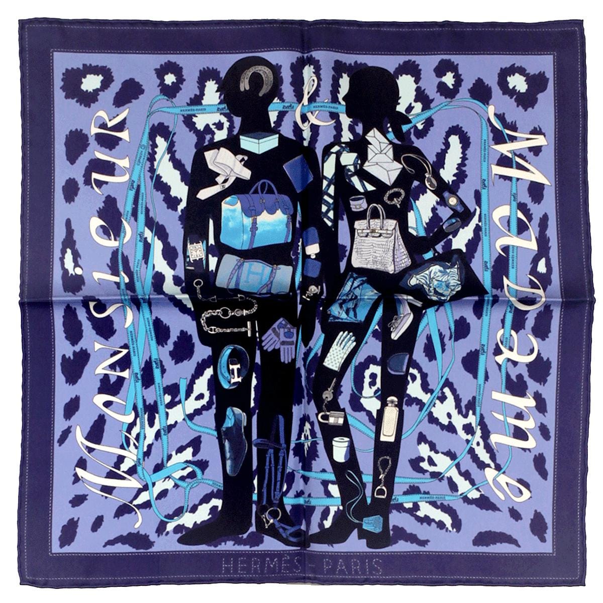 Hermes Scarf 45cm "Monsieur et Madame" by Bali Barret Silk Gavroche