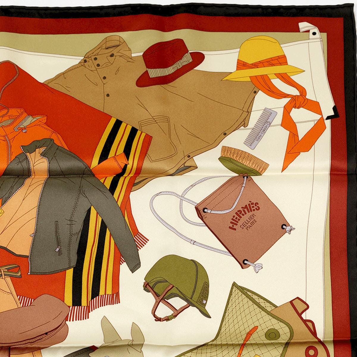 Hermes Scarf "Pele-Mele Sellier" by Thibaut Huchard 70cm Silk | Carre Foulard