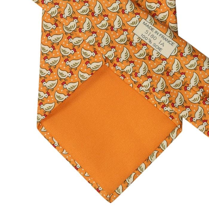 Hermes Men's Silk Tie Whimsical Chicks and Seed Pattern 5180 | Necktie Cravate