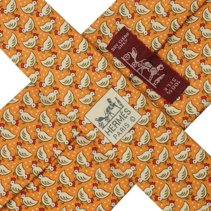 Hermes Men's Silk Tie Whimsical Chicks and Seed Pattern 5180 | Necktie Cravate