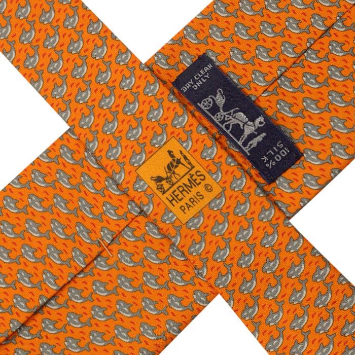 Hermes Men's Silk Tie Whimsical Whales Pattern 5631 | Necktie Cravate