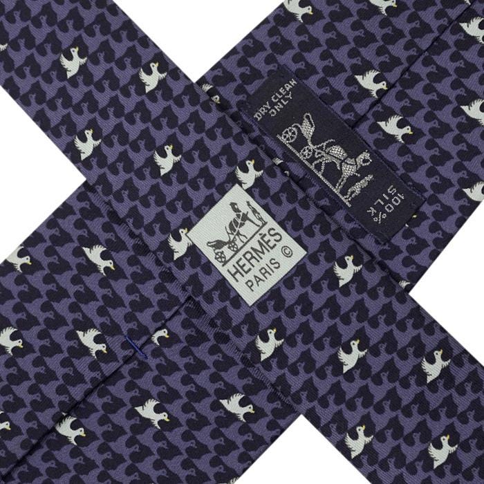 Hermes Men's Silk Tie Whimsical Ducks Pattern 5385 | Necktie Cravate