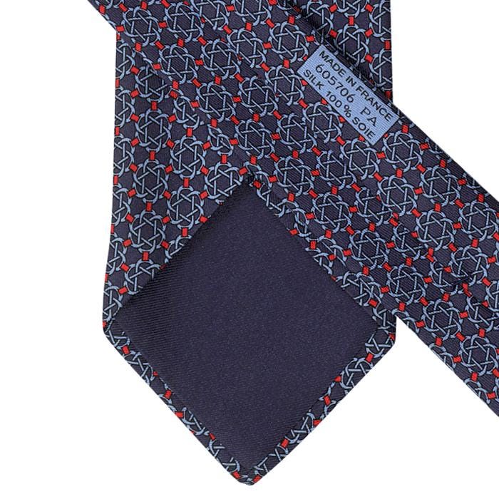 Hermes Men's Silk Tie Equestrian Geometric Pattern 605706 | Necktie Cravate