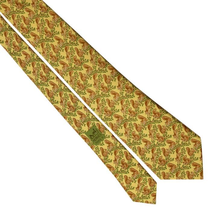Hermes Men's Silk Tie Whimsical Squirrels Pattern 7392 | Necktie Cravate