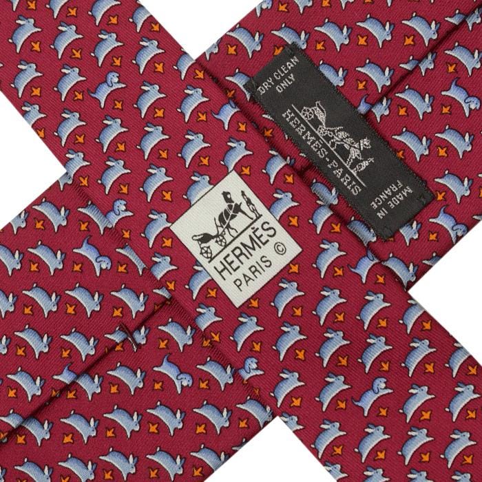 Hermes Men's Silk Tie Whimsical Rabbits Pattern 605341 | Necktie Cravate