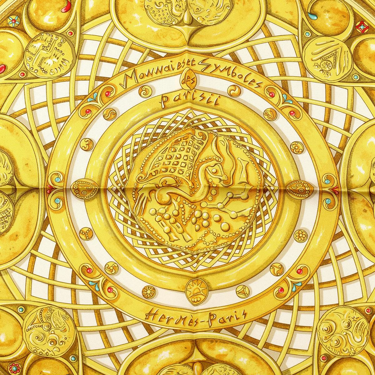 Hermes Scarf "Monnaies et Symboles des Parisii" by Zoe Pauwels 90cm Silk | Carre Foulard