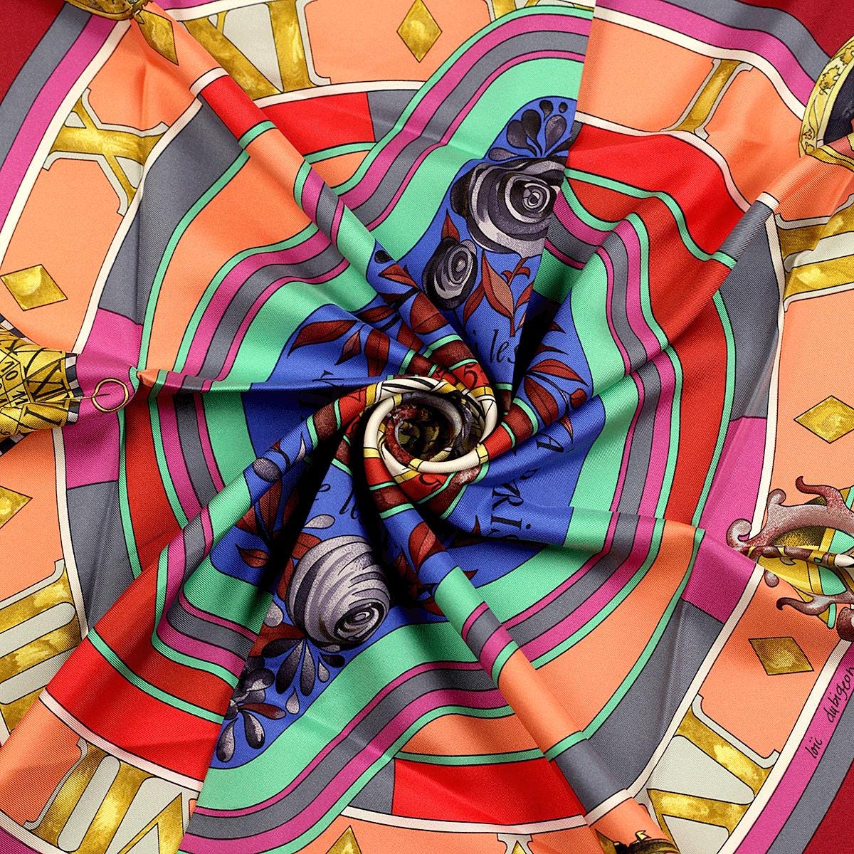 Hermes Scarf "La Ronde des Heures" by Loic Dubigeon 90cm Silk | Foulard Carre