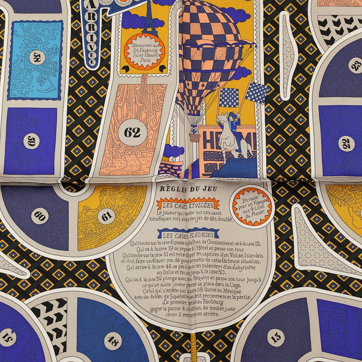 Hermes Scarf "Le Tour du Monde en 63 Cases" by Pierre Marie 90cm Silk | Carre Foulard