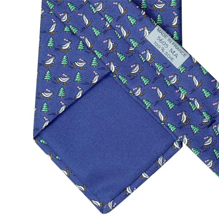 Hermes Men's Silk Tie Whimsical Skiing Penguins Pattern 5605 | Necktie Cravate