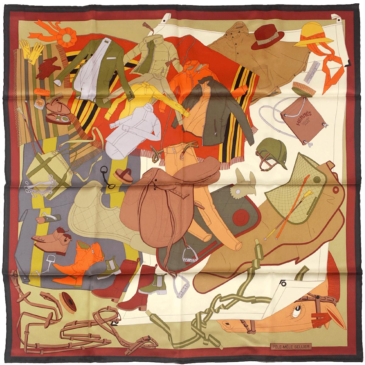 Hermes Scarf "Pele-Mele Sellier" by Thibaut Huchard 70cm Silk | Carre Foulard