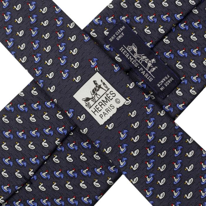 Hermes Men's Silk Tie Whimsical Pool Horses and Ducks Pattern 605943 | Necktie Cravate