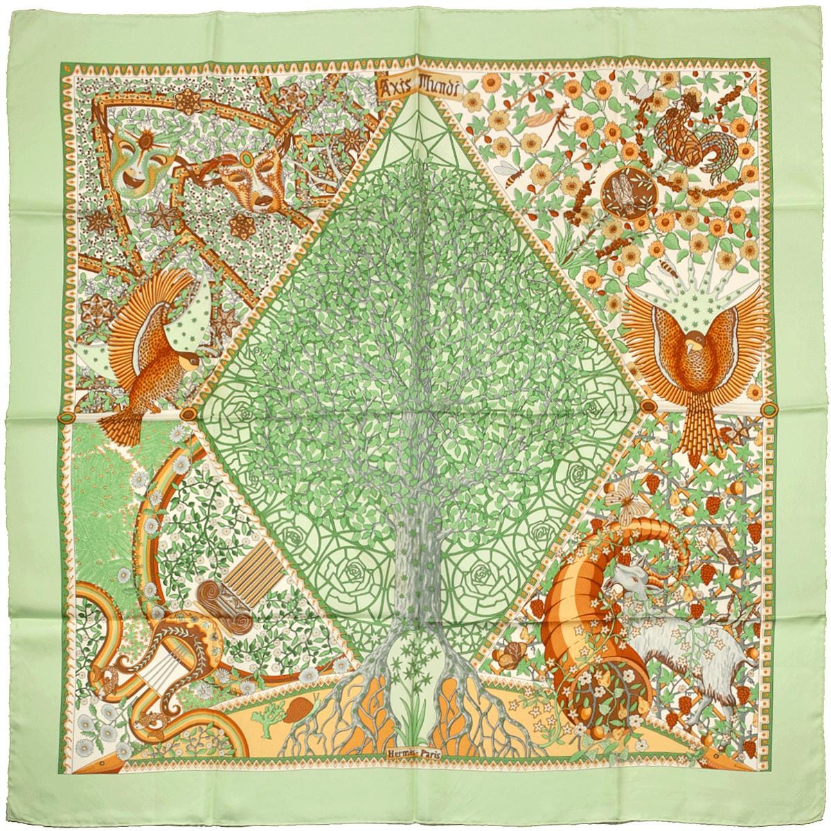 Hermes Scarf "Axis Mundi" by Christine Henry Vintage 90cm Silk | Foulard Carre