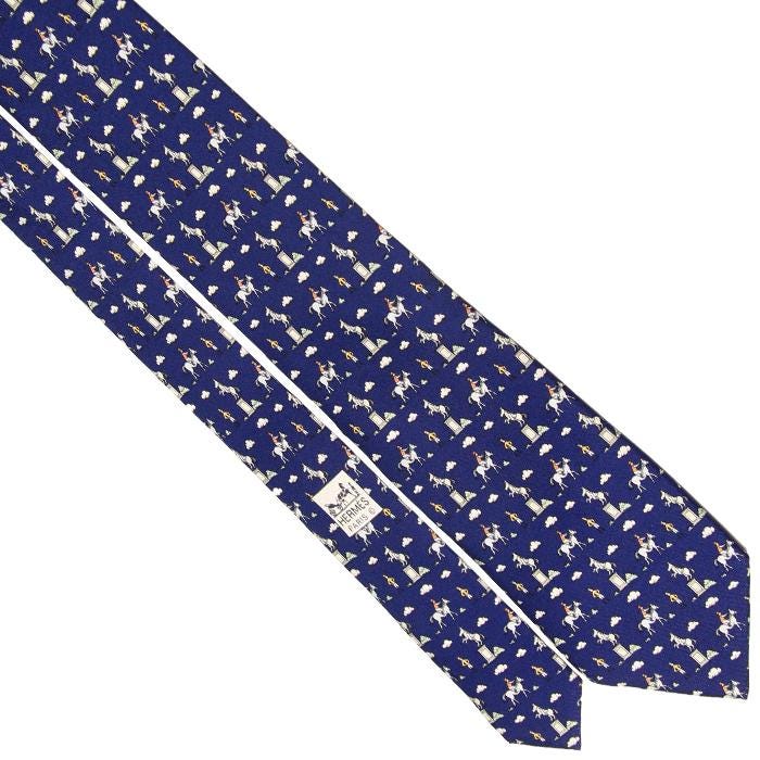 Hermes Men's Silk Tie Whimsical Horse Statue Pattern 5078 | Necktie Cravate