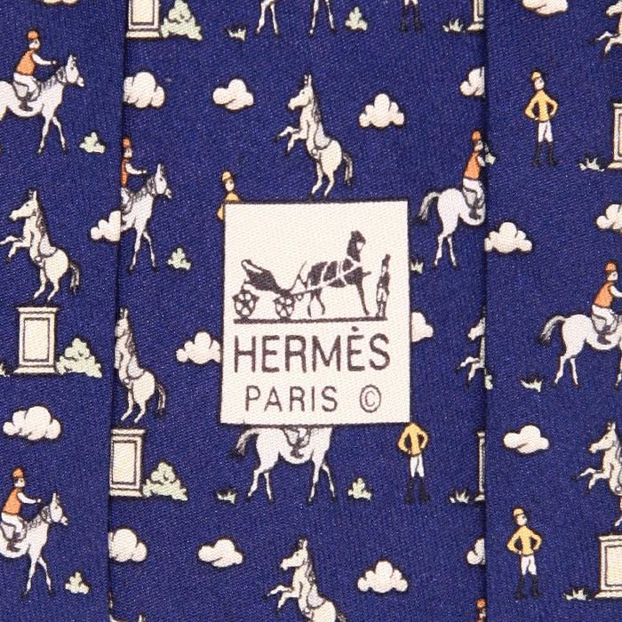 Hermes Men's Silk Tie Whimsical Horse Statue Pattern 5078 | Necktie Cravate